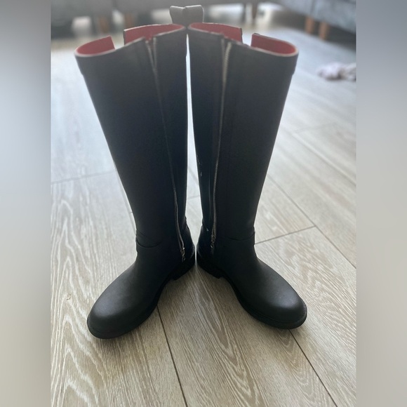 Women’s Rag & Bone Black Rubber MOTO Rain Boots, Side Zip, Ankle Strap, Size 35 - Picture 10 of 11